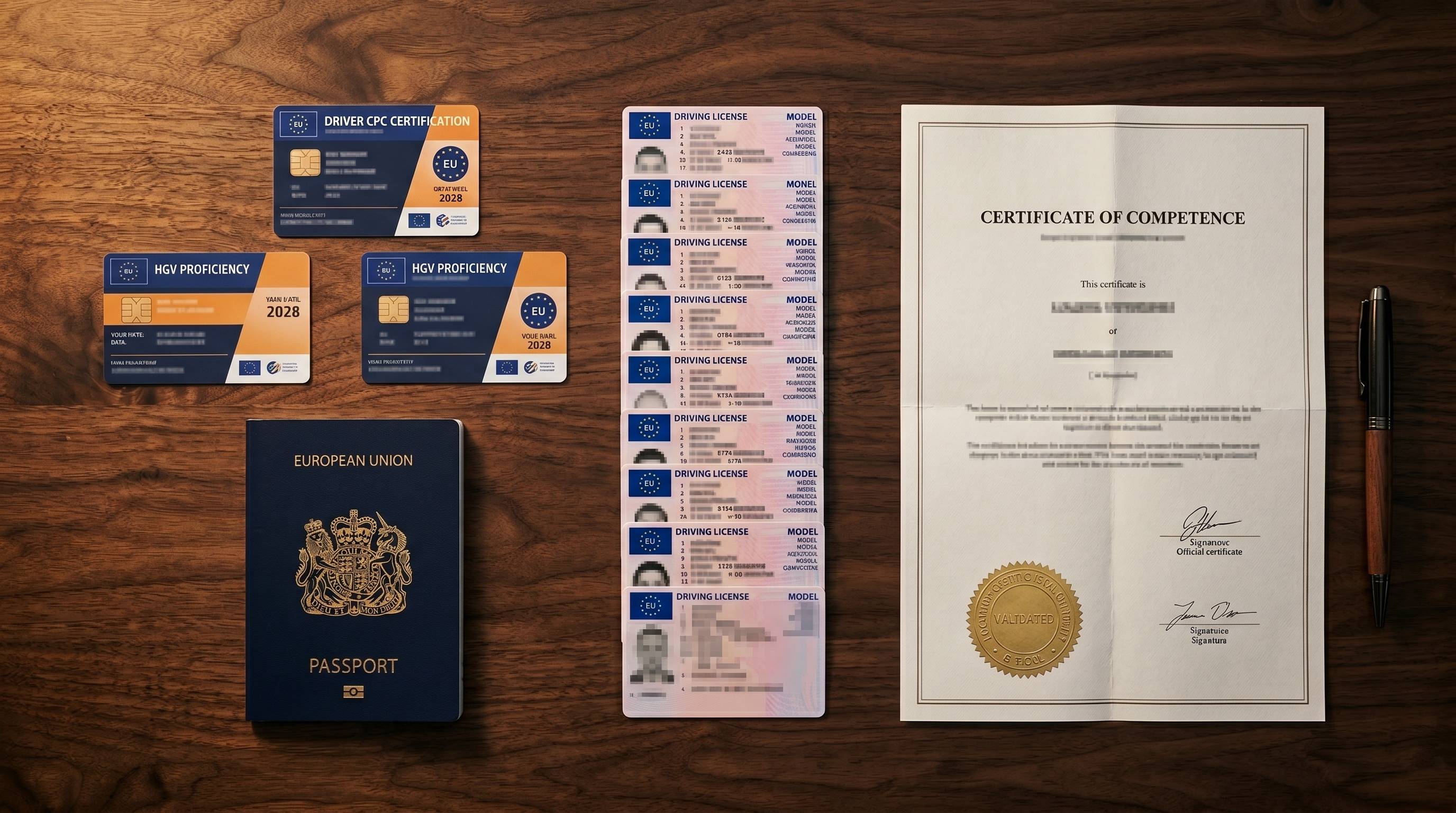 Documentos profesionales de conductor CE: permisos, CAP, pasaporte — gestión documental